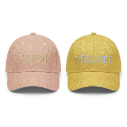 OZABI – Lot de 2 Casquettes Pailletées Femme Lurex – Broderie Message Fantaisie – Fermeture Scratch Réglable – 100% Polyester –