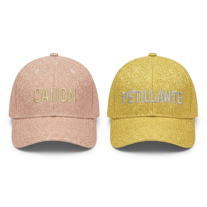 OZABI – Lot de 2 Casquettes Pailletées Femme Lurex – Broderie Message Fantaisie – Fermeture Scratch Réglable – 100% Polyester –