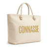 OZABI – Sac de Plage Shopping Femme Toile Jute Synthétique – Message Humoristique Pailleté – Anses Cordage – Fermeture Zip