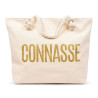 OZABI – Sac de Plage Shopping Femme Toile Jute Synthétique – Message Humoristique Pailleté – Anses Cordage – Fermeture Zip
