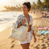 OZABI – Sac de Plage Shopping Femme Toile Jute Synthétique – Message Humoristique Pailleté – Anses Cordage – Fermeture Zip