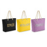 OZABI – Sac de Plage Shopping Femme Toile Jute Synthétique – Message Humoristique Pailleté – Anses Cordage – Fermeture Zip