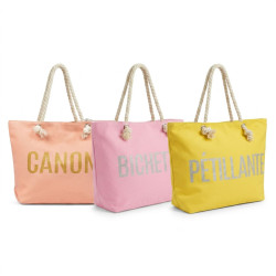 OZABI – Sac de Plage Shopping Femme Toile Jute Synthétique – Message Humoristique Pailleté – Anses Cordage – Fermeture Zip
