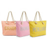 OZABI – Sac de Plage Shopping Femme Toile Jute Synthétique – Message Humoristique Pailleté – Anses Cordage – Fermeture Zip