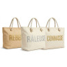 OZABI – Sac de Plage Shopping Femme Toile Jute Synthétique – Message Humoristique Pailleté – Anses Cordage – Fermeture Zip