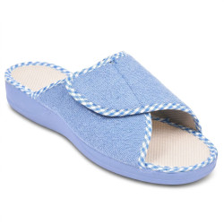 OZABI, Mule Femme Eponge Scratch Ajustable Bout Ouvert, Fabriquee en Espagne, Semelle Caoutchouc Antiderapante, Passepoil Vichy