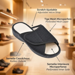 OZABI, Mule Femme Mesh Microperfore Scratch Ajustable Bout Ouvert, Fabriquee en Espagne, Double Respirabilite Tige et Semelle