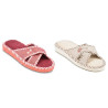 OZABI, Pantoufle Mule Femme Pack 2 Paires Sangles Croisees Tissu Imprime Bout Ouvert, Doublure Eponge, Semelle Mousse Confort