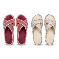 OZABI, Pantoufle Mule Femme Pack 2 Paires Sangles Croisees Tissu Imprime Bout Ouvert, Doublure Eponge, Semelle Mousse Confort