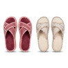 OZABI, Pantoufle Mule Femme Pack 2 Paires Sangles Croisees Tissu Imprime Bout Ouvert, Doublure Eponge, Semelle Mousse Confort