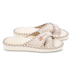 OZABI, Pantoufle Mule Femme Pack 2 Paires Sangles Croisees Tissu Imprime Bout Ouvert, Doublure Eponge, Semelle Mousse Confort