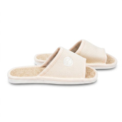 OZABI, Pantoufle Mule Femme Pack 2 Paires Tissu Gaufre Bout Ouvert, Semelle Interieure Tissu Naturel Texture, Semelle Mousse