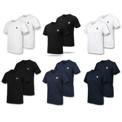 Quiksilver T Shirt Homme Pack de 2 Manches Courtes 100% Coton 160g/m2 Regular Fit Col Rond ou Col V Patch Logo Surf