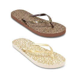 OZABI Pack 2 Paires Tongs Femme Print Sauvage - Semelle Caoutchouc Souple Antidérapante - Imprimé Animalier Intégré Footbed