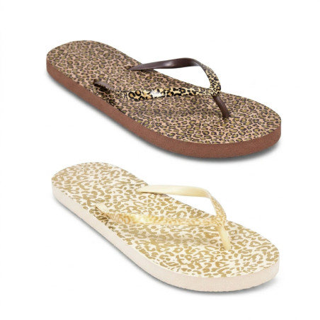 OZABI Pack 2 Paires Tongs Femme Print Sauvage - Semelle Caoutchouc Souple Antidérapante - Imprimé Animalier Intégré Footbed