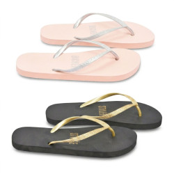 OZABI Pack 2 Paires Tongs Femme Message Humour Glitter - Sangle Lurex Or et Argent - Message Imprime Footbed - Semelle Mousse