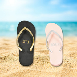 OZABI Pack 2 Paires Tongs Femme Message Humour Glitter - Sangle Lurex Or et Argent - Message Imprime Footbed - Semelle Mousse