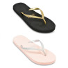 OZABI Pack 2 Paires Tongs Femme Message Humour Glitter - Sangle Lurex Or et Argent - Message Imprime Footbed - Semelle Mousse
