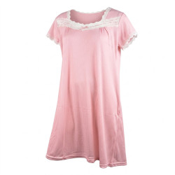 OZABI Chemise de Nuit Femme Ultra Légère Col Rond Dentelle Florale Bande Ajourée Manches Courtes Maille Jacquard