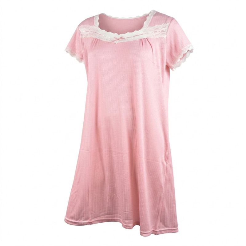OZABI Chemise de Nuit Femme Ultra Légère Col Rond Dentelle Florale Bande Ajourée Manches Courtes Maille Jacquard