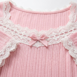 OZABI Chemise de Nuit Femme Ultra Légère Col Rond Dentelle Florale Bande Ajourée Manches Courtes Maille Jacquard