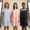 OZABI Chemise de Nuit Femme Ultra Légère Col Rond Dentelle Florale Bande Ajourée Manches Courtes Maille Jacquard