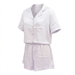 OZABI Pyjama Court Femme 2 Pièces Haut Manches Courtes Chemisier et Short Satiné Col Revers 5 Boutons Cristal Motif Zèbre