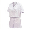 OZABI Pyjama Court Femme 2 Pièces Haut Manches Courtes Chemisier et Short Satiné Col Revers 5 Boutons Cristal Motif Zèbre