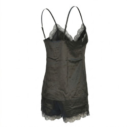 OZABI Pyjama Court Femme 2 Pièces Satiné Débardeur Col V Dentelle Bretelles Réglables Short Finition Dentelle Effet Soie Confort