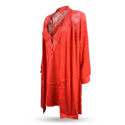 OZABI Set Nuisette et Kimono Femme 2 Pièces Satin Effet Soie Bustier Dentelle Pailletée Bretelles Fines Réglables Dos Nu Kimono