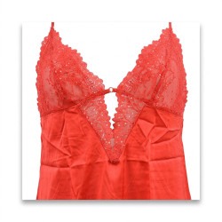 OZABI Set Nuisette et Kimono Femme 2 Pièces Satin Effet Soie Bustier Dentelle Pailletée Bretelles Fines Réglables Dos Nu Kimono