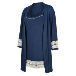 OZABI Ensemble Nuisette Kimono Femme 2 Pièces Viscose Dentelle Florale Loungewear Bretelles Fines Réglables Ceinture