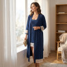 OZABI Ensemble Nuisette Kimono Femme 2 Pièces Viscose Dentelle Florale Loungewear Bretelles Fines Réglables Ceinture