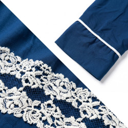 OZABI Chemise de Nuit Femme 1 Pièce Boutonnée Intégralement Col Chemise Dentelle Florale Bas Manche Longue Liseré Satin