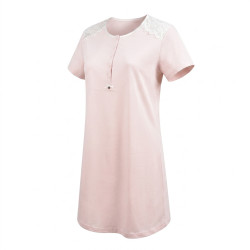OZABI Pack de 2 Chemises de Nuit Femme Manches Courtes Dentelle Col Boutonné Uni & Imprimé Fantaisie 80% Coton 20% Polyester