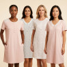 OZABI Pack de 2 Chemises de Nuit Femme Manches Courtes Dentelle Col Boutonné Uni & Imprimé Fantaisie 80% Coton 20% Polyester
