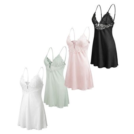 Pack de 2 Nuisettes Femme Satin & Dentelle – Lingerie Nuit Sexy Romantique – Cadeau Saint-Valentin Idéal – Tailles M à XL
