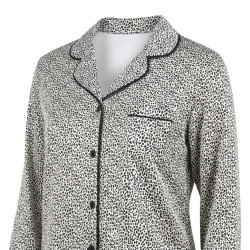 OZABI Pack 2 Pyjamas Femme Longs Satinés Brillants Imprimés, Haut Col Chemise Arrondi 5 Boutons Manches Longues Poche