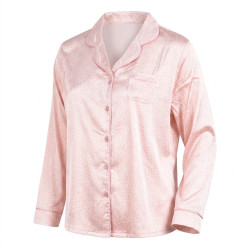 OZABI Pack 2 Pyjamas Femme Longs Satinés Brillants Imprimés, Haut Col Chemise Arrondi 5 Boutons Manches Longues Poche