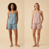 OZABI Pack 2 Pyjamas Courts Femme Satiné Mat, Débardeur Col V 5 Boutons Décoratifs et Short 2 Poches, Bretelles Fines Réglables