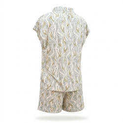 OZABI Pack 2 Pyjamas Courts Femme Viscose Imprimé Zébré, Chemise Boutonnée 6 Boutons Bois et Short 2 Poches, Cordon Perles Bois