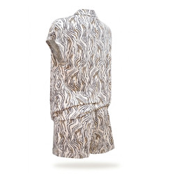OZABI Pack 2 Pyjamas Courts Femme Viscose Imprimé Zébré, Chemise Boutonnée 6 Boutons Bois et Short 2 Poches, Cordon Perles Bois