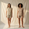 OZABI Pack 2 Pyjamas Courts Femme Viscose Imprimé Zébré, Chemise Boutonnée 6 Boutons Bois et Short 2 Poches, Cordon Perles Bois