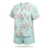 OZABI Pack 2 Pyjamas Courts Femme 100% Polyester Imprimé Tropical, Chemise Col V Mao 5 Boutons 2 Poches Poitrine et Short Fluide