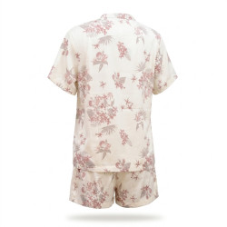OZABI Pack 2 Pyjamas Courts Femme 100% Polyester Imprimé Tropical, Chemise Col V Mao 5 Boutons 2 Poches Poitrine et Short Fluide