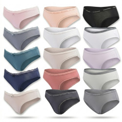 OZABI - Lot 5 Culottes Femme Coton Taille Basse Mini - Liseré Dentelle & Nœud Satin - Multicolore M à XXL