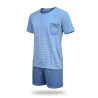 OZABI Pack 3 Pyjamas Courts Homme Coton Majoritaire, T-Shirt Col Henley 2 Boutons Poche Imprimée Manches Courtes, Short Taille É