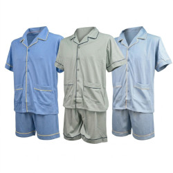 OZABI Pack 3 Pyjamas Courts Homme 80% Coton, Veste Col Chemise Entierement Boutonnee 5 Boutons 2 Poches Ventrales Manches Courte