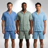 OZABI Pack 3 Pyjamas Courts Homme 80% Coton, Veste Col Chemise Entierement Boutonnee 5 Boutons 2 Poches Ventrales Manches Courte