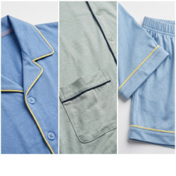 OZABI Pack 3 Pyjamas Courts Homme 80% Coton, Veste Col Chemise Entierement Boutonnee 5 Boutons 2 Poches Ventrales Manches Courte